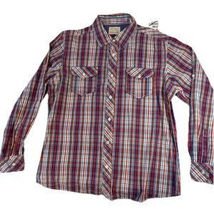 Mens Red Plaid Western Rodeo Dress Shirt XL Long Sleeve Cowboy 100% Cotton PD&C